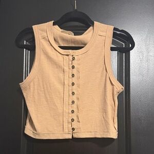 New Look Beige Ribbed Button-Front Crop Top